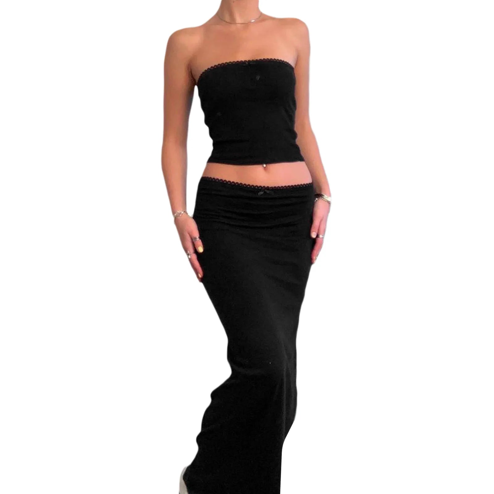Zweiteiler mit Bandeau-Top & Bleistiftrock – Sommerliches Spitzen-Set für Damen | Beach & Streetwear Look